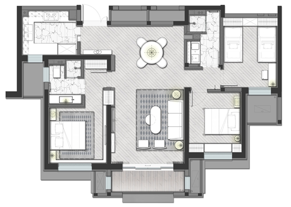 140㎡现代轻奢三房：以低奢灰演绎大宅范儿