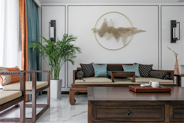 125平方三居室新中式装修效果图 实木与孔雀绿的碰撞 精美雅致中式家居美学