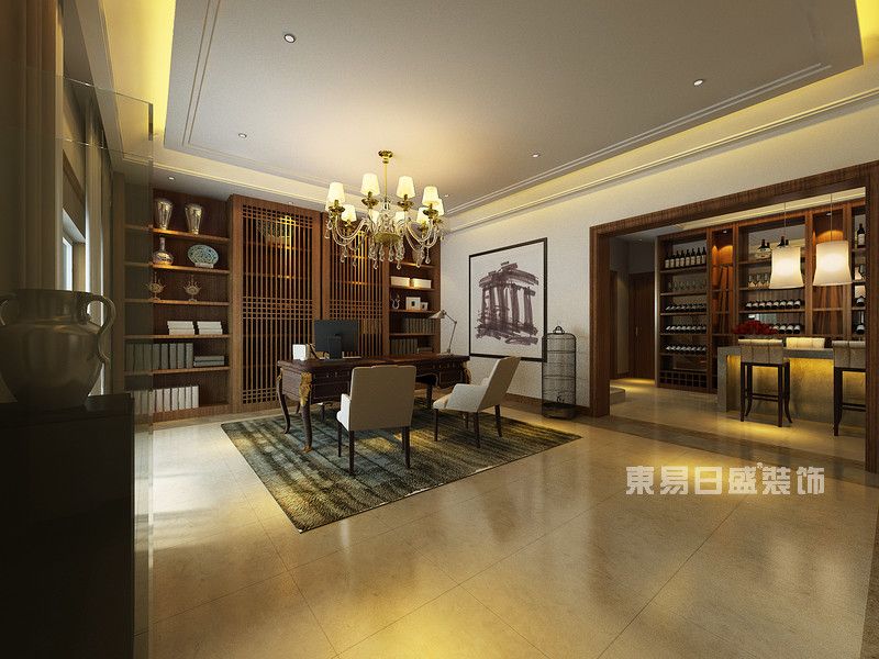 浦东上海万科第五园650平中式风格别墅装修效果图