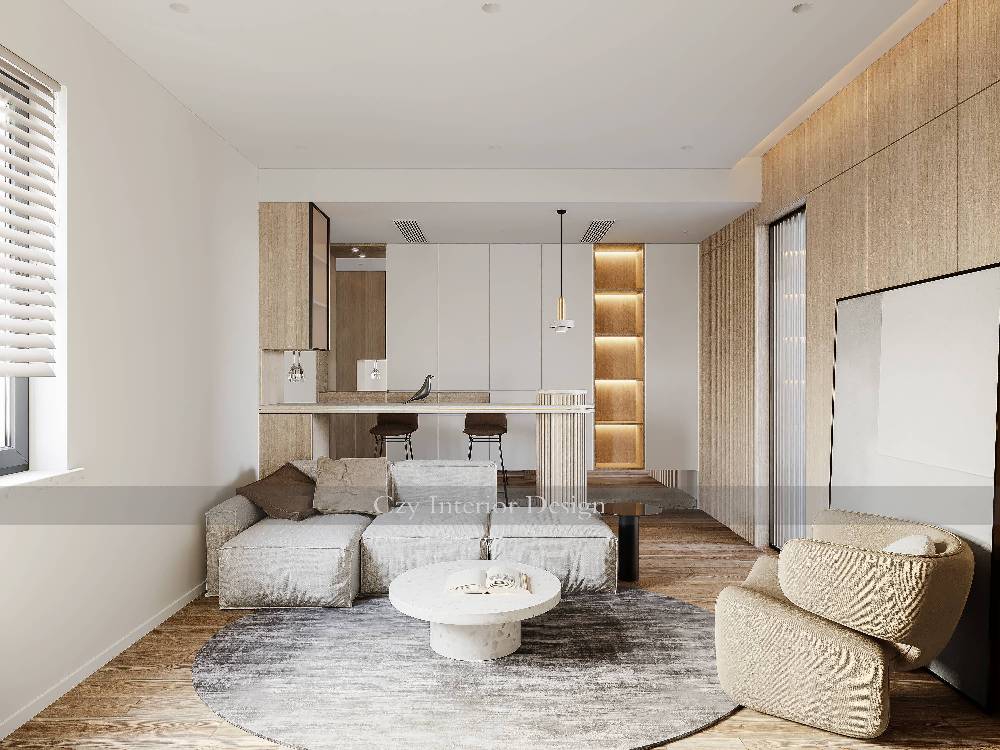 普陀区康泰公寓76平现代简约风格两室户装修效果图