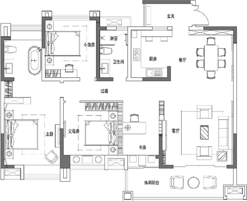 宝山区康泰新城126平中式风格三室户装修效果图