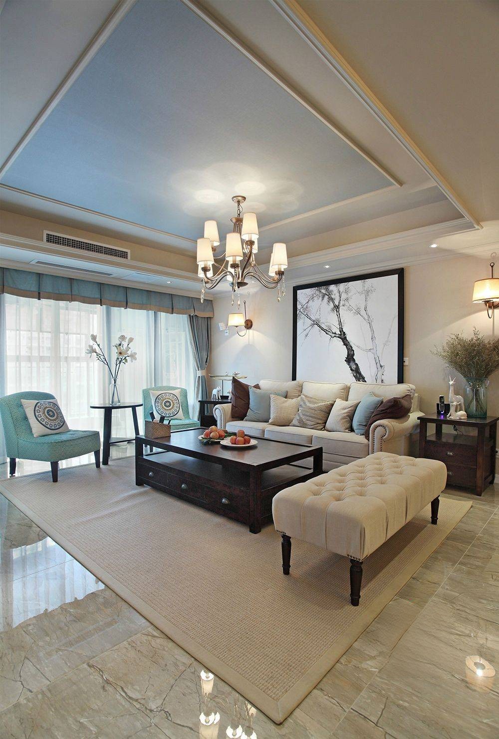 浦东上海滩花园洋房100平美式风格三室户装修效果图