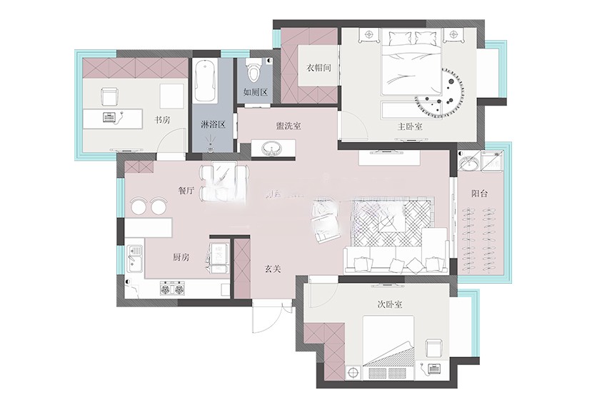 浦东新区绿海家园110平现代日式风格两室户装修效果图