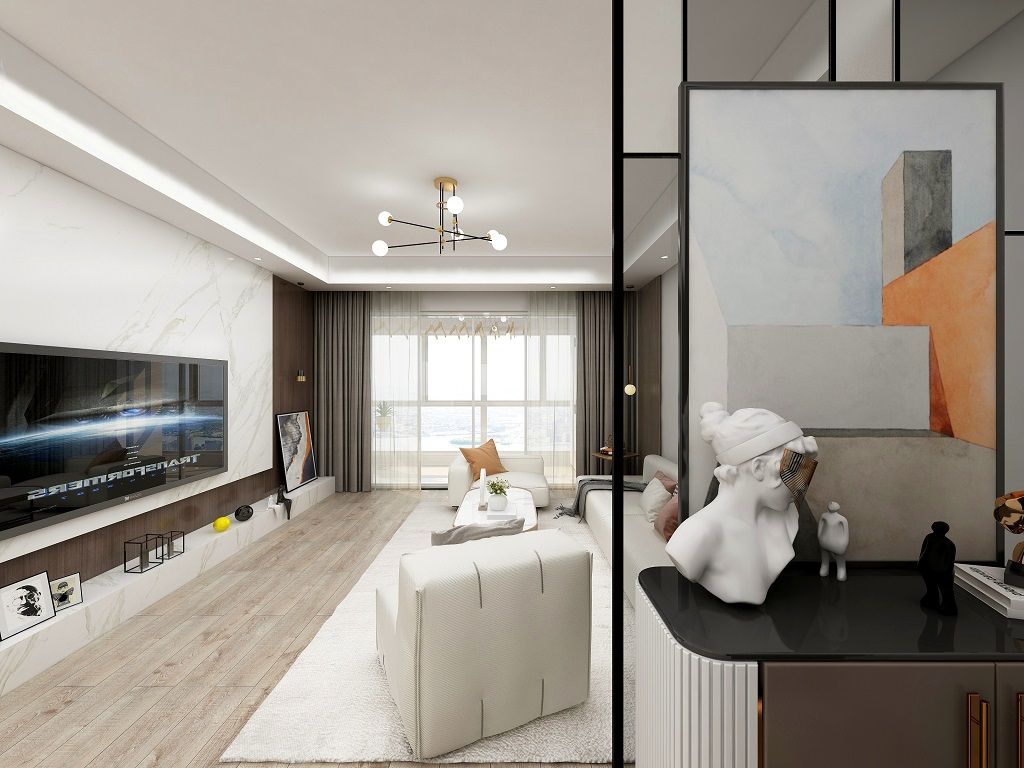 闵行区柳明公寓132平现代简约风格三室户装修效果图