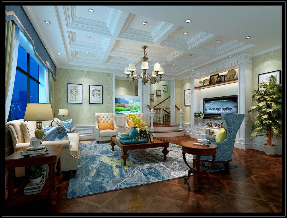 嘉定区嘉宝紫提湾320平美式风格别墅装修效果图