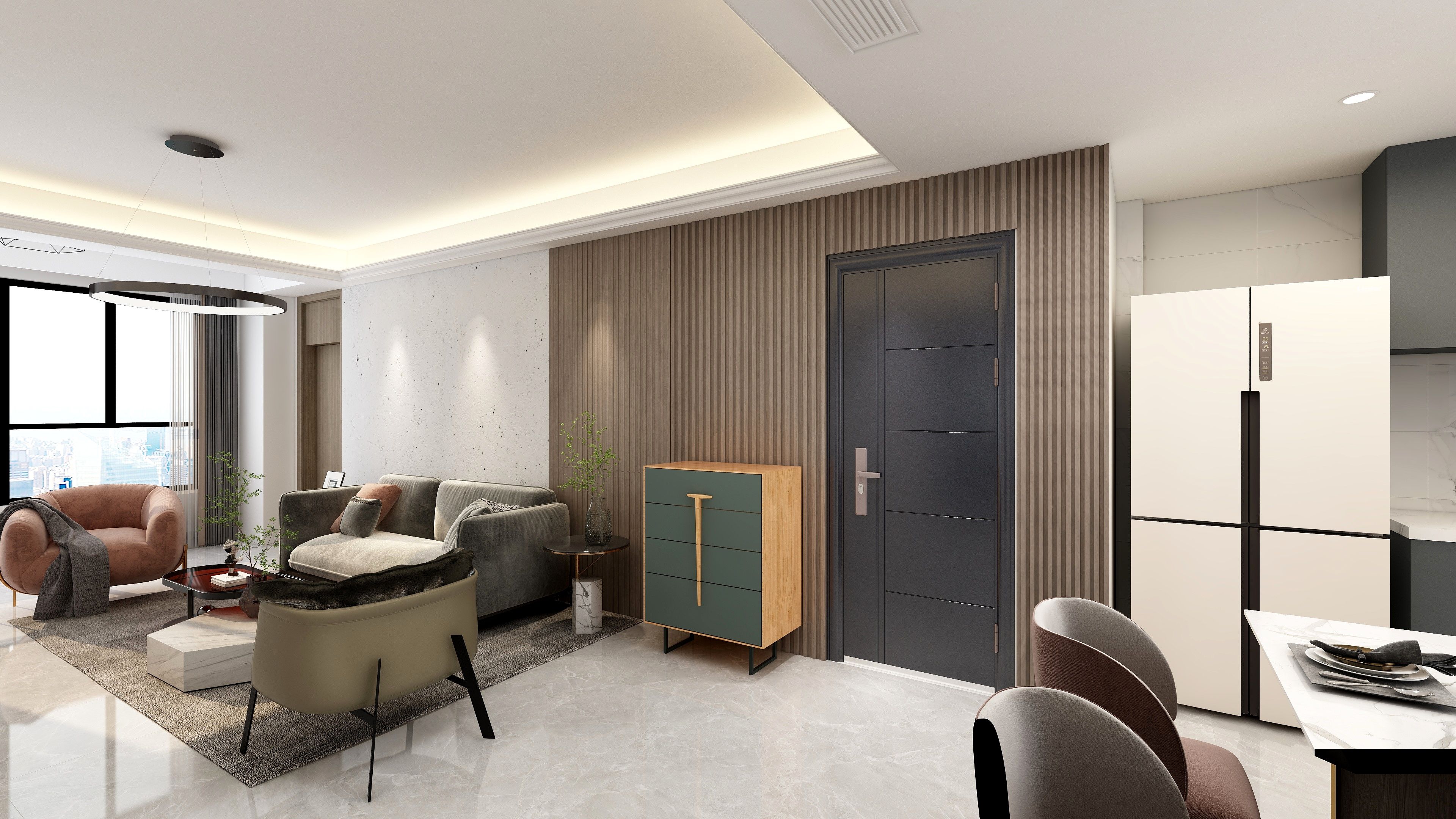 浦东保利金爵公寓120平轻奢风格三室户装修效果图