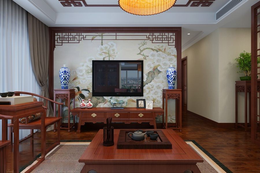 黄浦区海州丽园135平中式风格三室户装修效果图