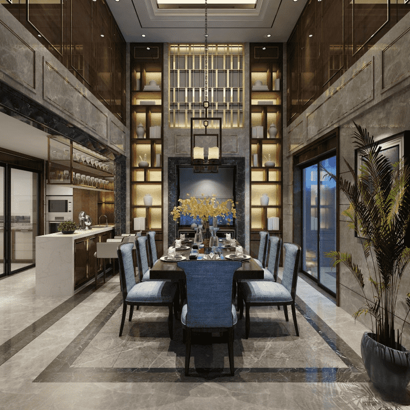浦东346平中式风格别墅餐厅装修效果图