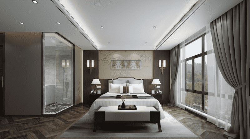 闵行区250平中式风格别墅卧室装修效果图