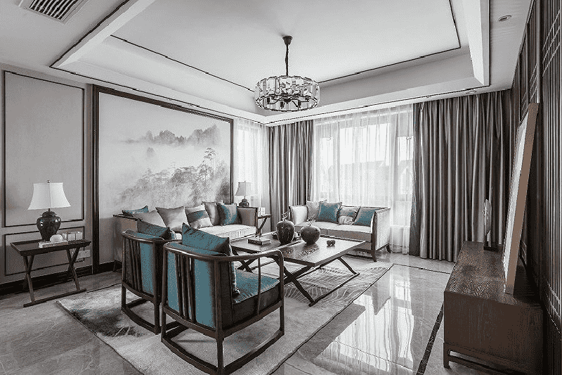 浦东100平中式风格复式客厅装修效果图