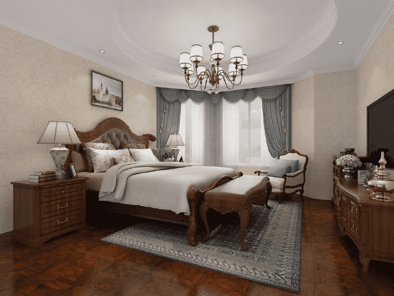 浦东上海滩花园洋房103平美式风格复式卧室装修效果图