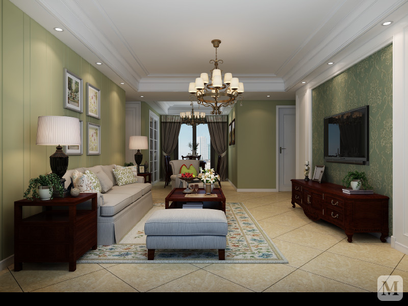 宝山区中环国际二期112平美式风格三房客厅装修效果图