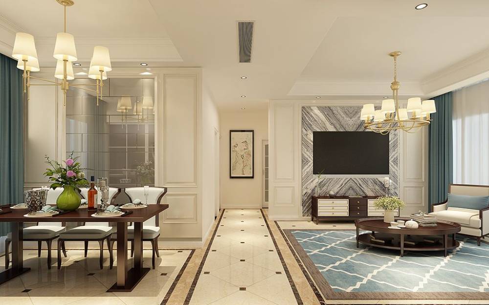 宝山区恒盛豪庭126平美式风格三室户装修效果图
