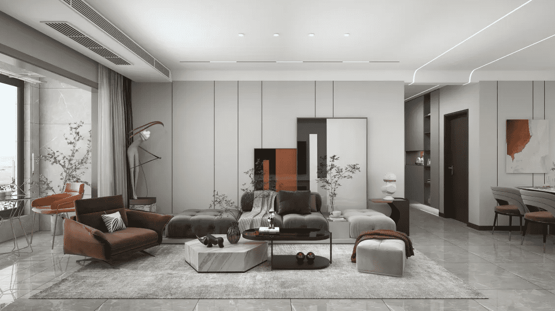 宝山区天馨花园114平现代简约风格三室户装修效果图