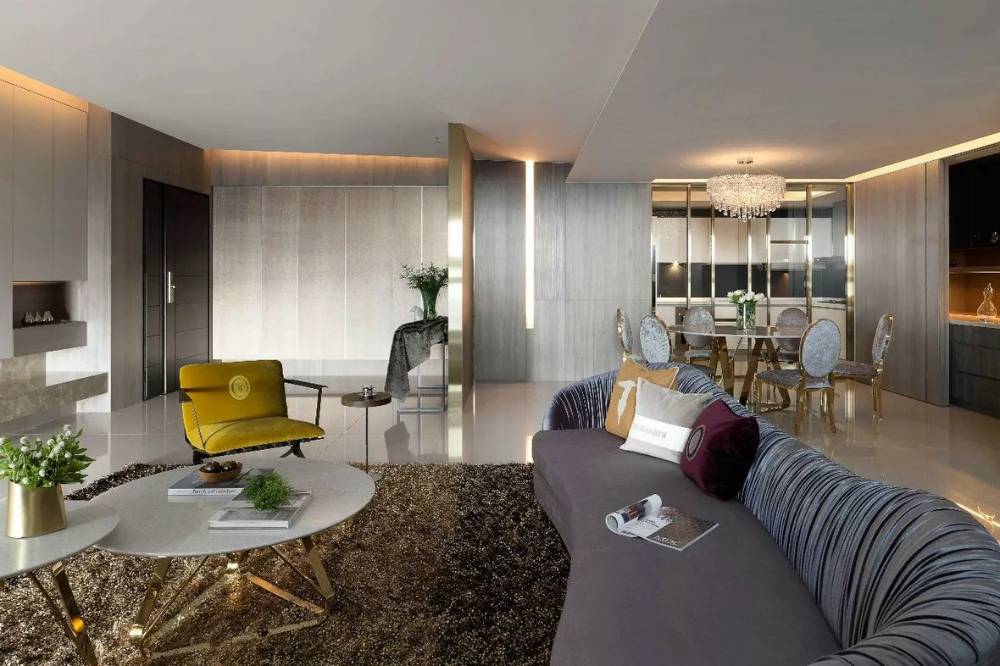 普陀区中海紫御豪庭248平现代简约风格三室户装修效果图