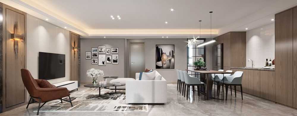 徐汇区海珠公寓130平现代简约风格三室户装修效果图