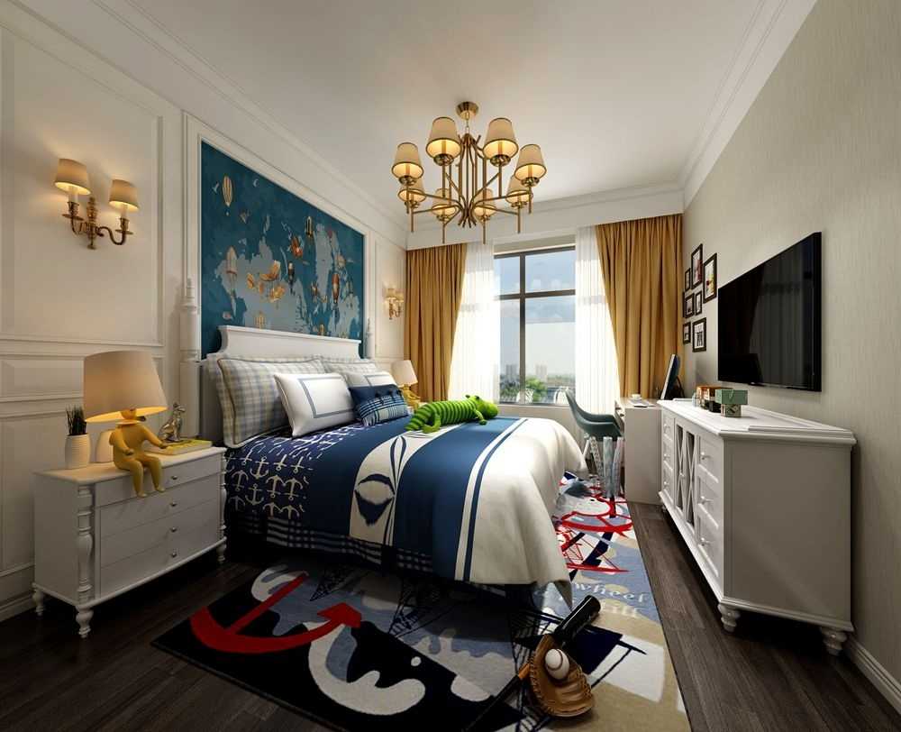 宝山区中环国际公寓140平美式风格三室户装修效果图