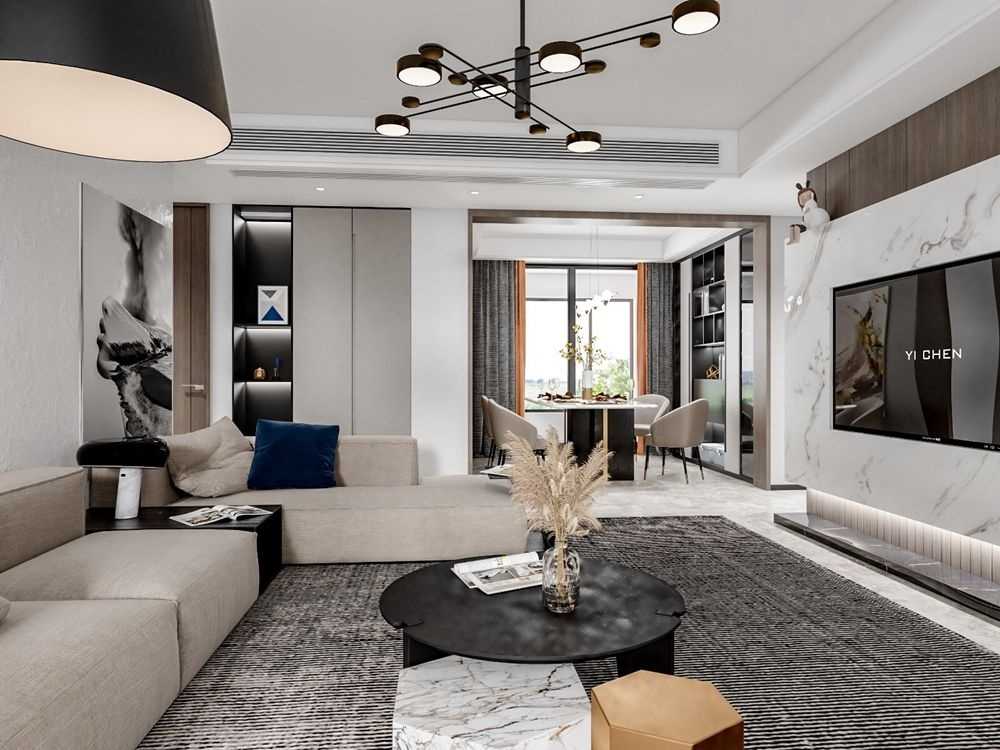 宝山区共康公寓140平现代简约风格三室户装修效果图