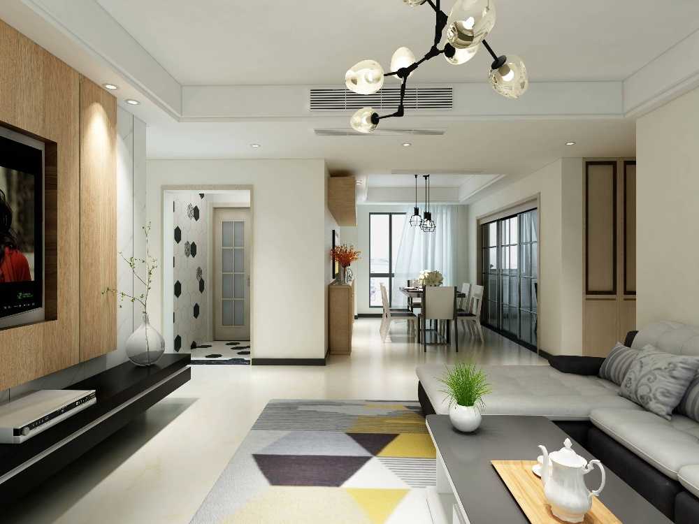宝山区恒盛豪庭110平现代简约风格三室户装修效果图