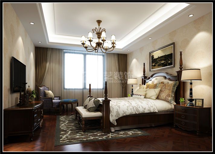 青浦区上海豪都国际300平美式风格别墅装修效果图