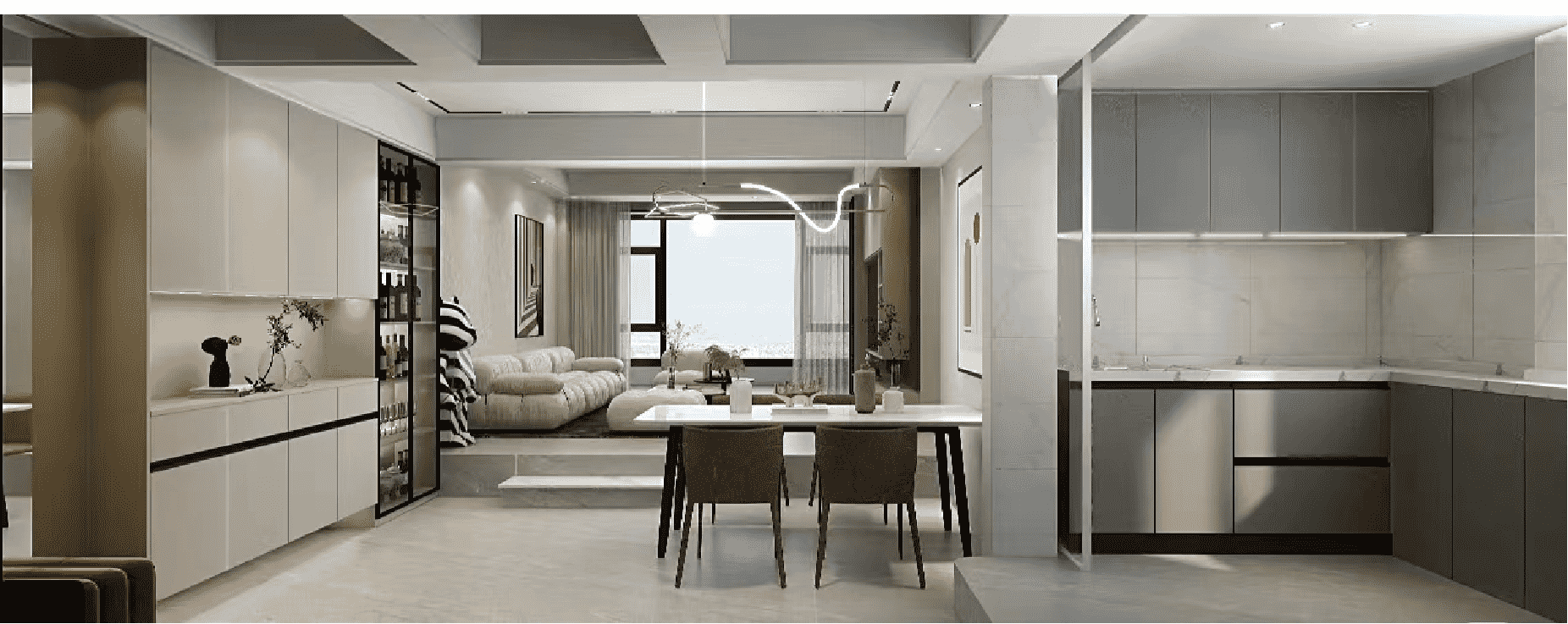 松江区塘和家园90平现代简约风格两室户装修效果图
