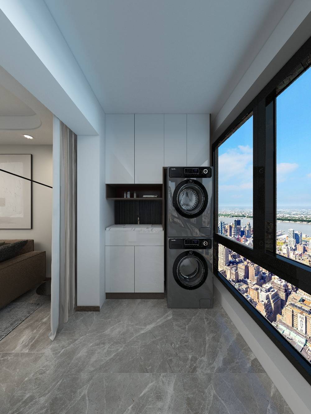 浦东新昌里公寓114平现代简约风格三室户装修效果图