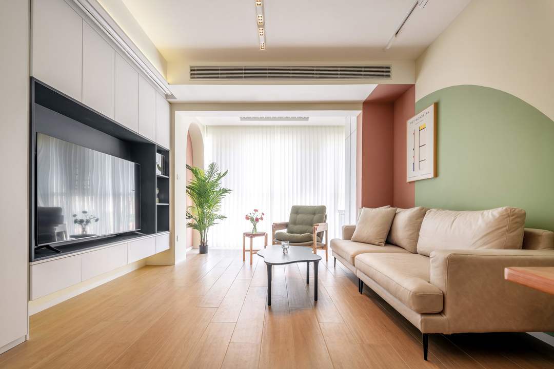 杨浦区双花公寓78平混搭风格三室户装修效果图