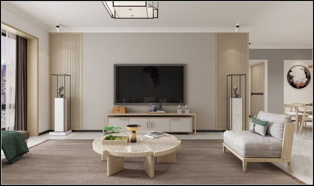 浦东汤臣豪园二期135平米平新中式风格3室2厅装修效果图