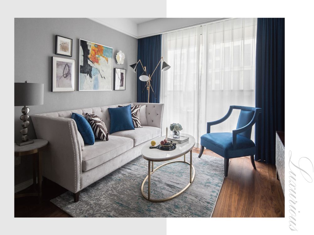 虹口区商检公寓103平美式风格三室户装修效果图