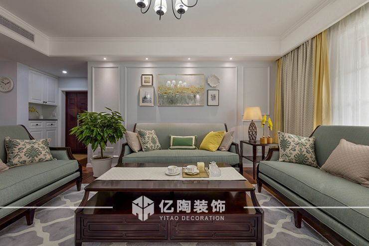 闵行区大上海国际花园140平美式风格三室户装修效果图