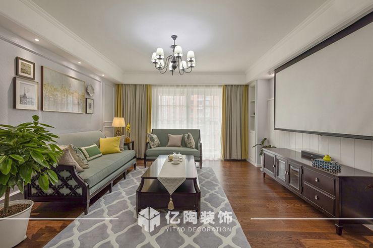 闵行区大上海国际花园140平美式风格三室户装修效果图