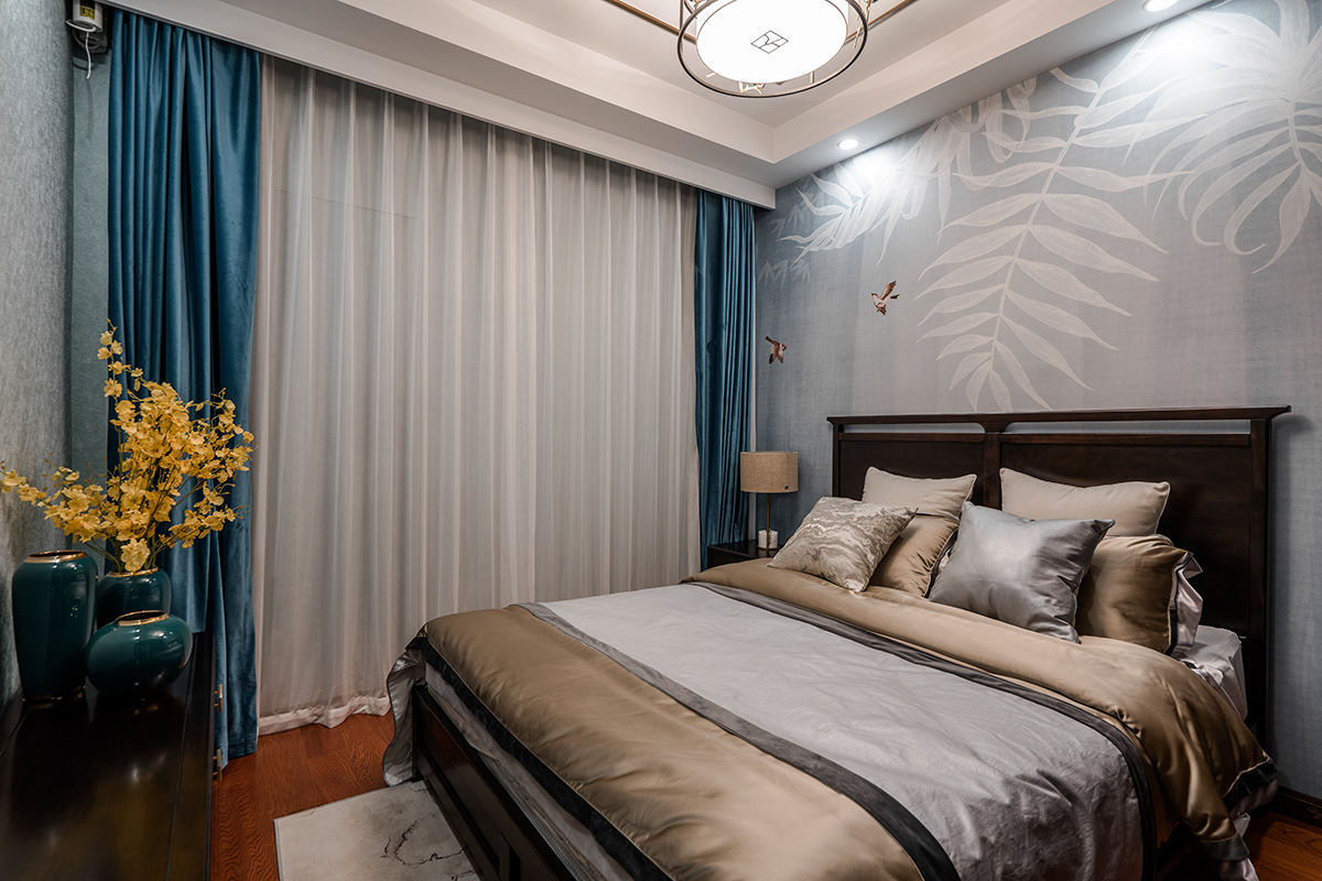 闵行区紫欣公寓85平新中式风格两室一厅装修效果图