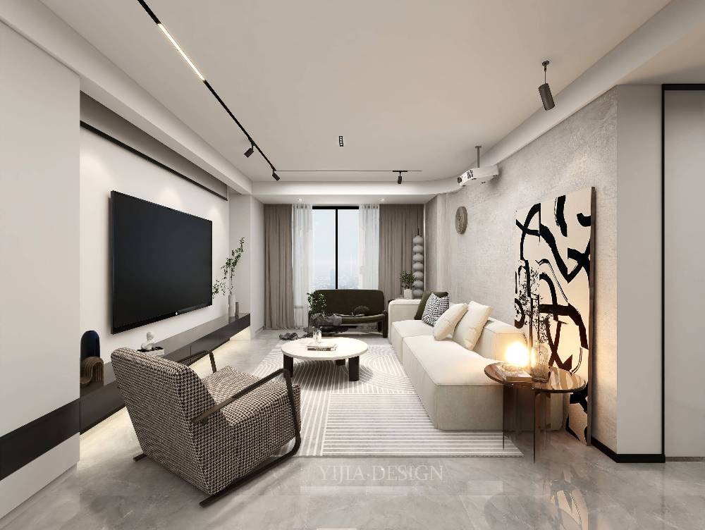 杨浦区珠江香樟园98平现代简约风格两室户装修效果图