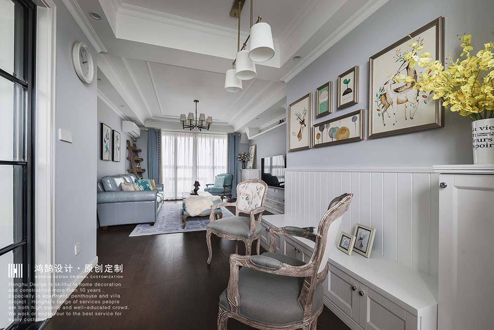 杨浦区美岸栖庭130平美式风格三室户装修效果图