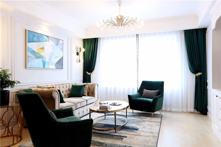 闵行区丽华公寓120平美式风格三室户装修效果图