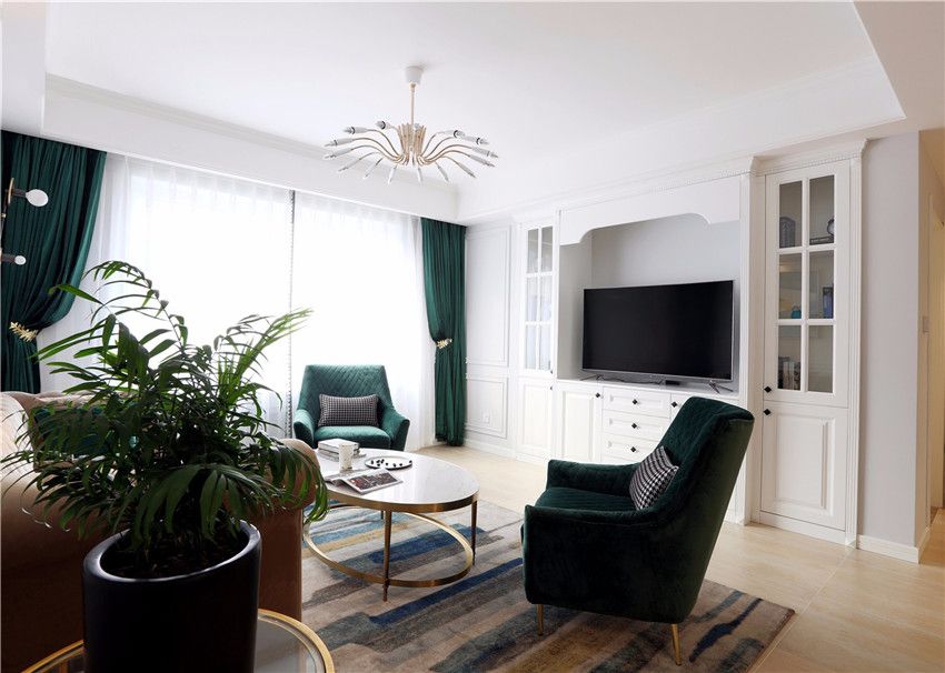 闵行区丽华公寓120平美式风格三室户装修效果图