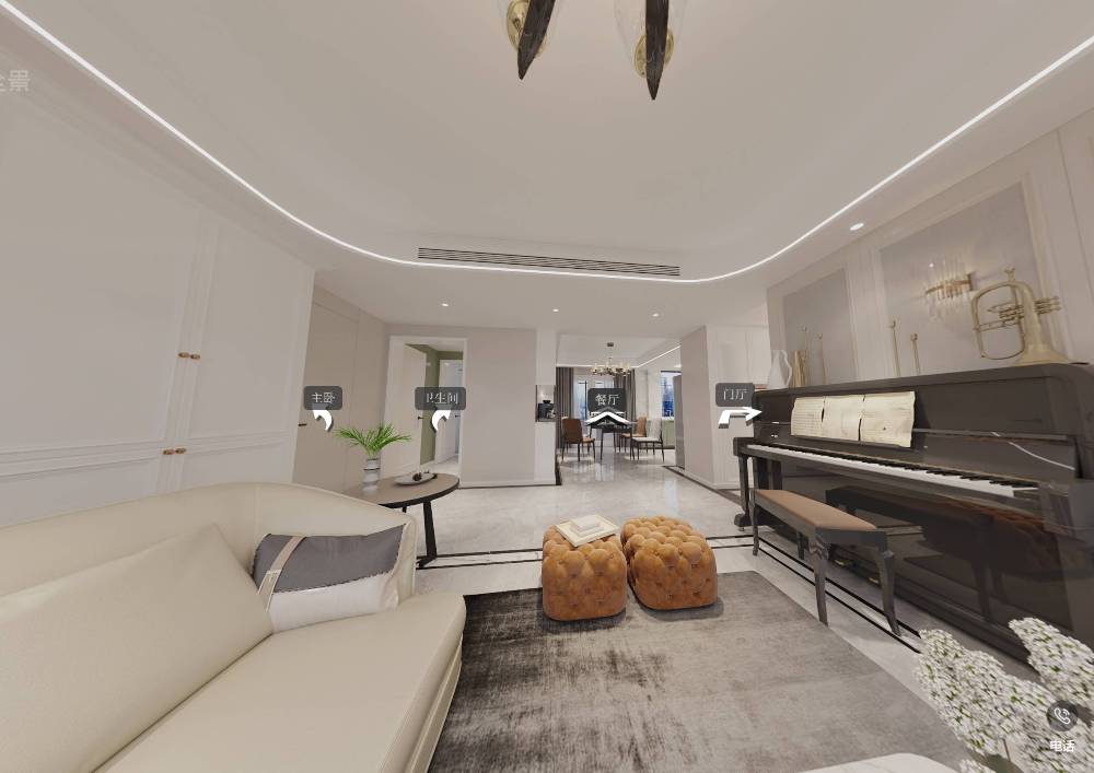 浦东新区绿海家园110平美式风格三室户装修效果图