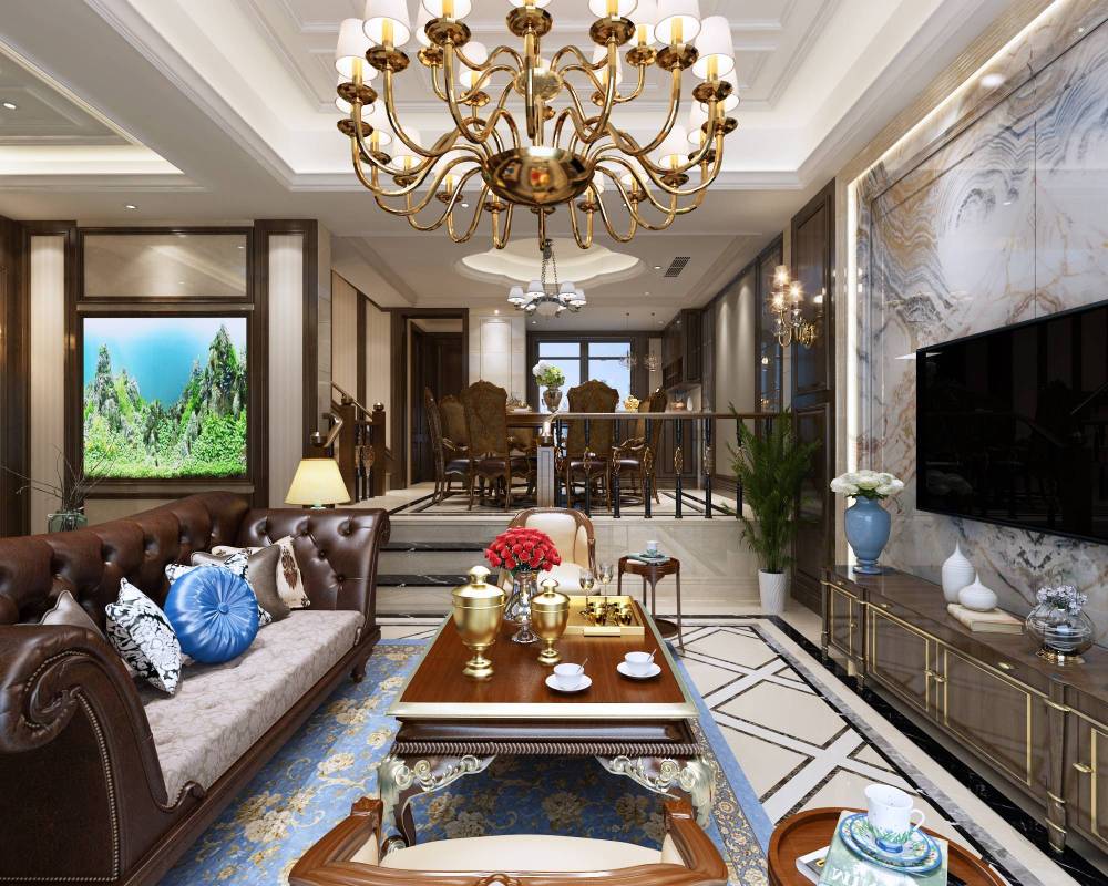 嘉定区西上海君庭450平美式风格别墅装修效果图