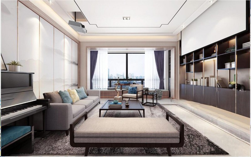 上海尚海郦景163平新中式风格住宅客厅装修效果图