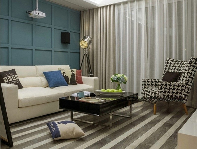 上海虹湾75平现代简约风格二居室客厅装修效果图
