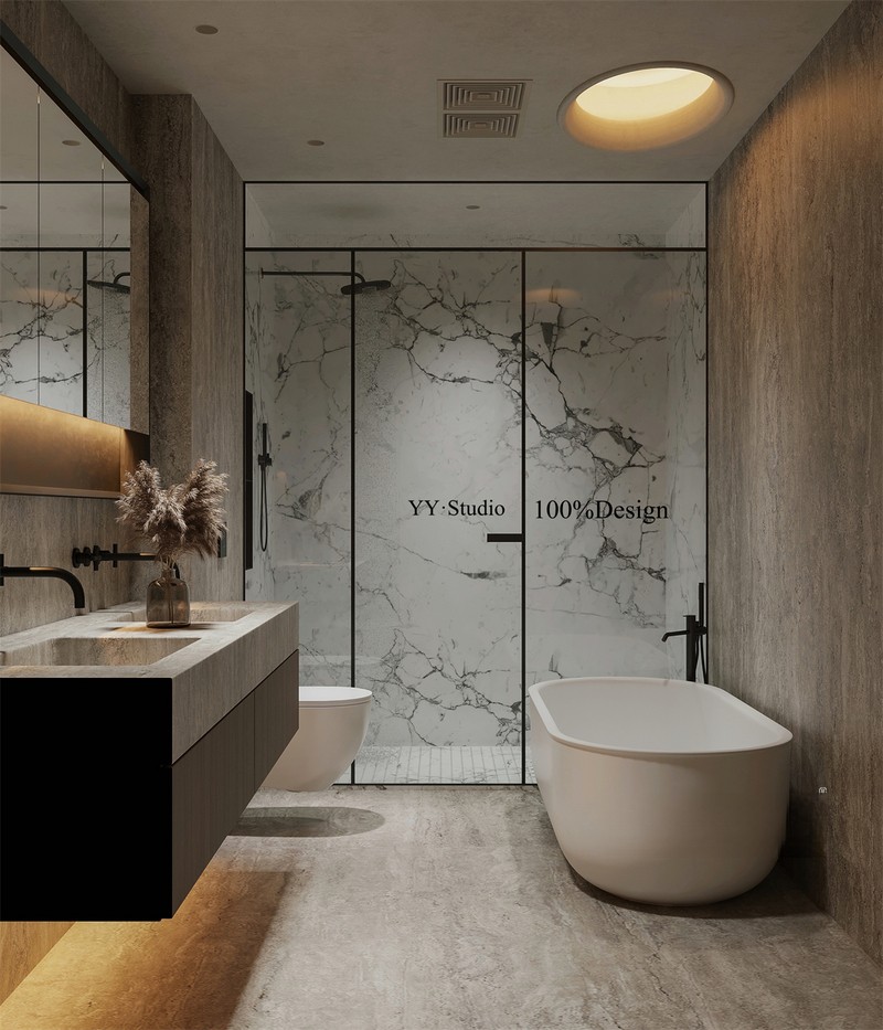 上海浦东东和公寓189平极简风格三居室卫生间装修效果图