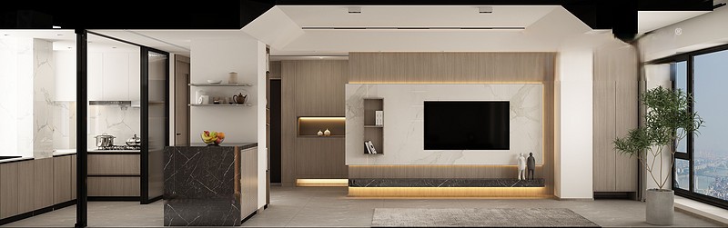 上海松江合景天悦100平现代简约风格三居室客厅装修效果图