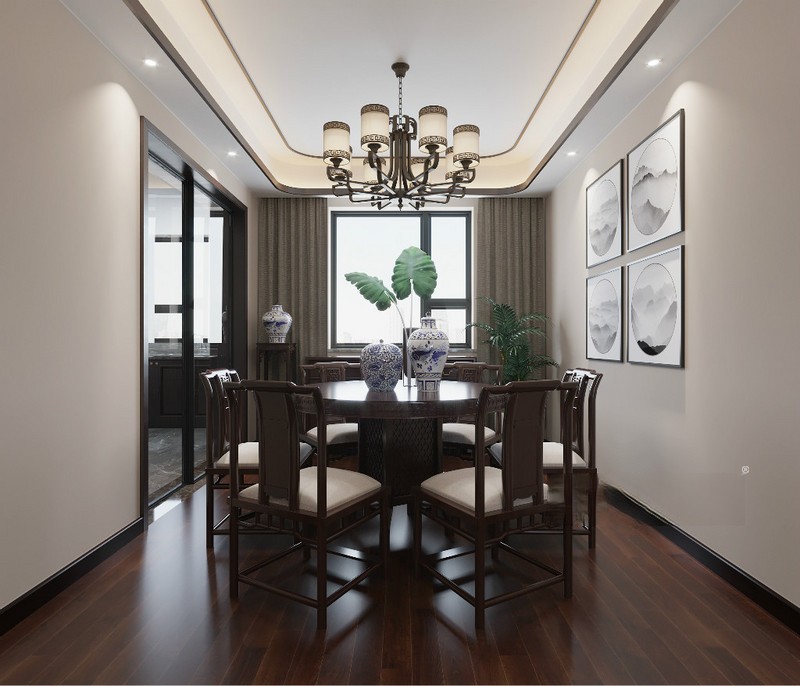 上海莱诗邸120平新中式风格住宅餐厅装修效果图