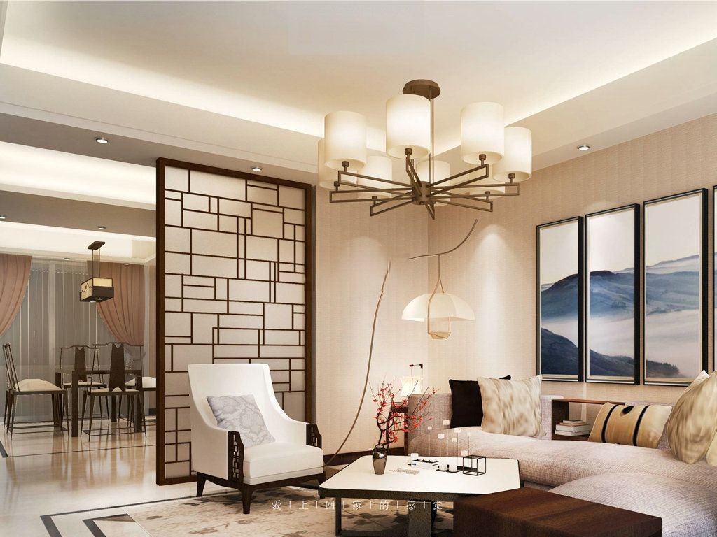 浦东康城亲水湾145平新中式风格公寓客厅装修效果图