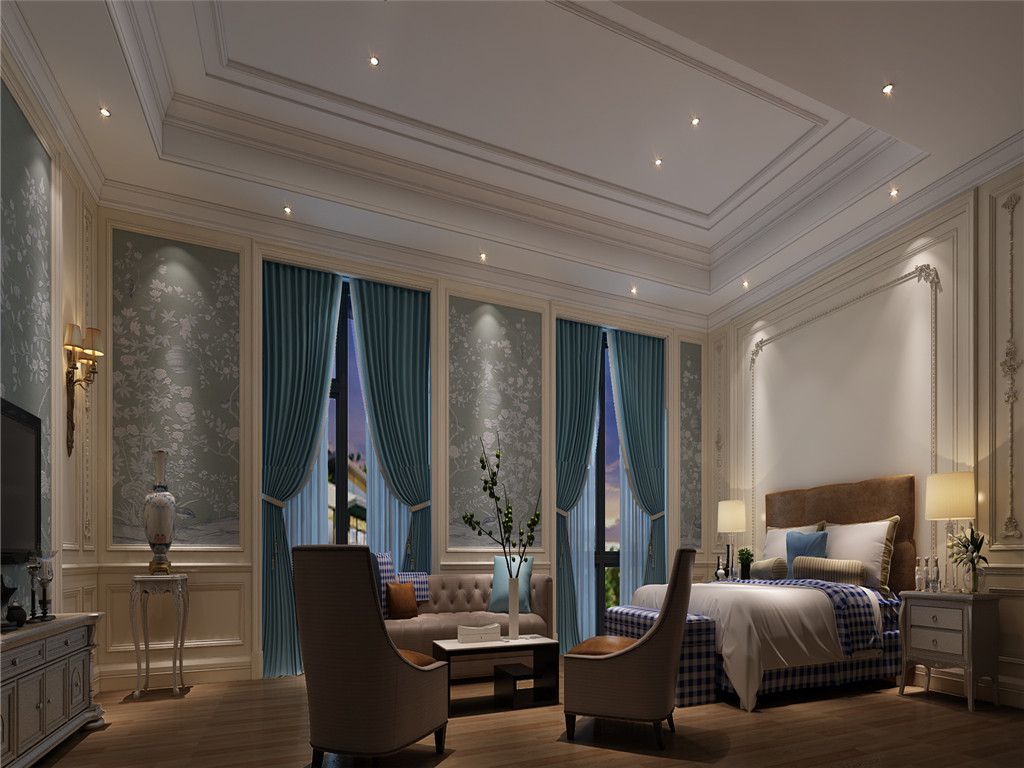 闵行区绿城玫瑰园900平法式风格独栋别墅卧室装修效果图