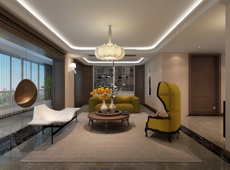 上海绿城黄浦湾235平现代简约风格四居室客厅装修效果图