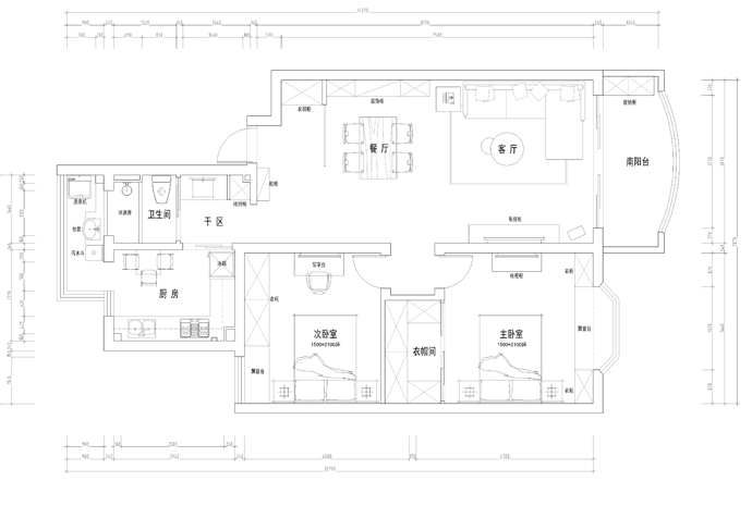 普陀区灵石路1669弄100平美式风格公寓装修效果图