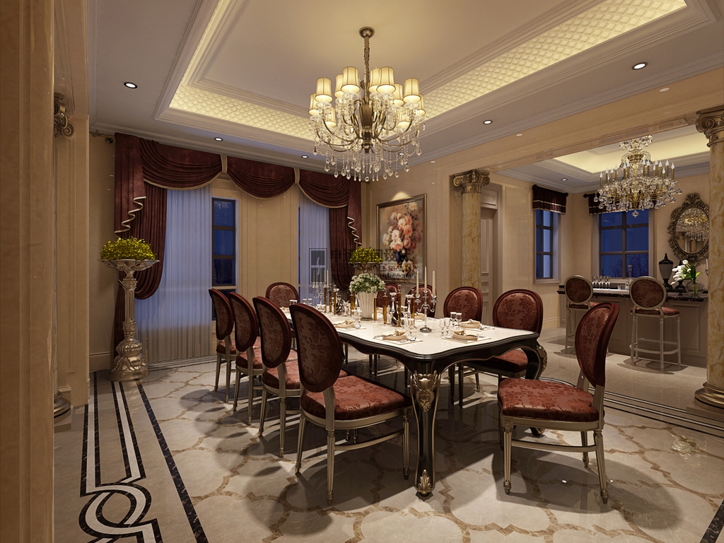嘉定区西上海君庭600平美式风格独栋别墅餐厅装修效果图