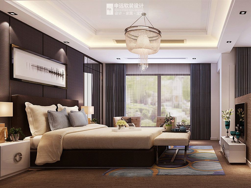 嘉定区华润中央公园280平现代风格大平层卧室装修效果图