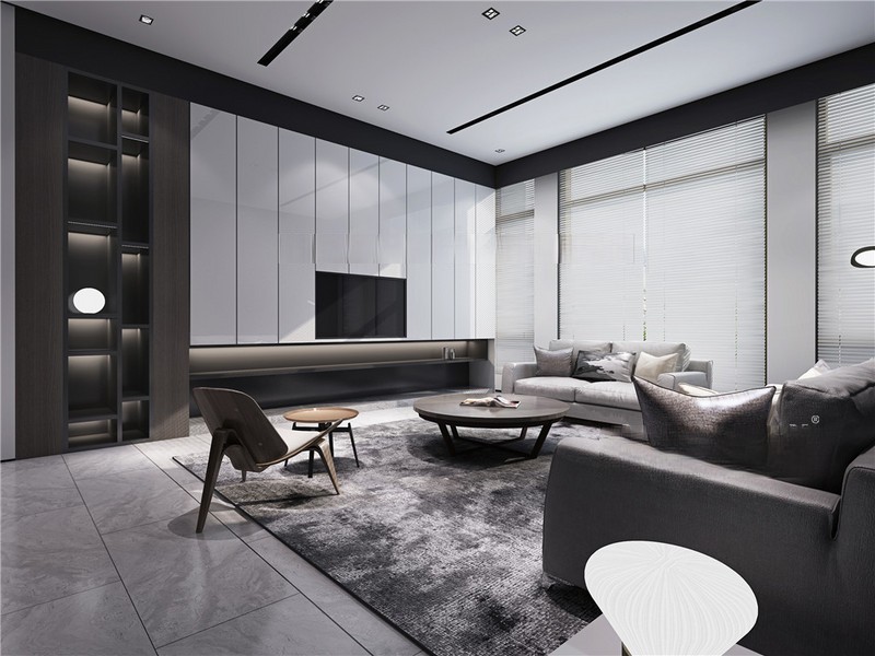 上海保利天琴280平现代简约风格别墅客厅装修效果图